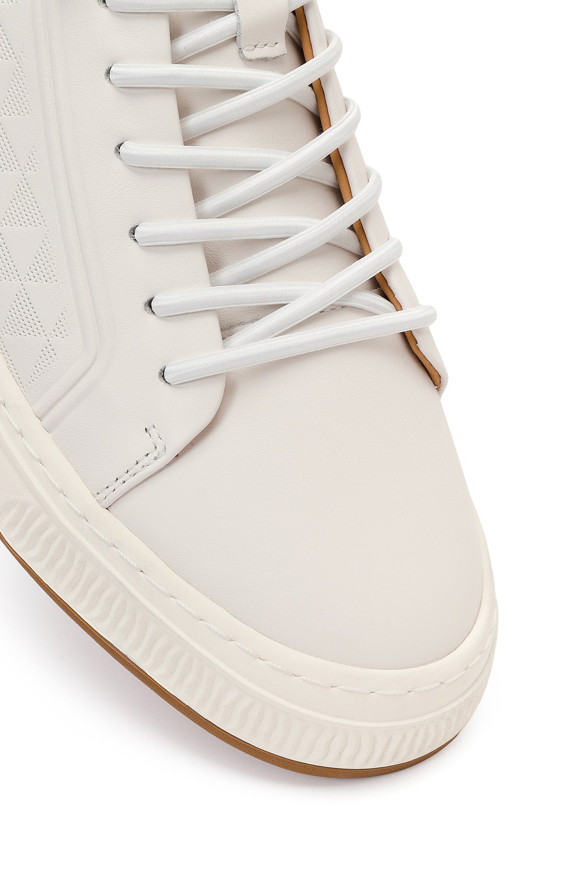Erkek Beyaz Bağcıklı Baskılı Deri Sneaker