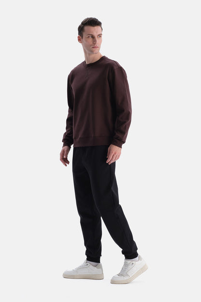 Kahverengi Bis Yaka Dikiş Detaylı Interlok Sweatshirt