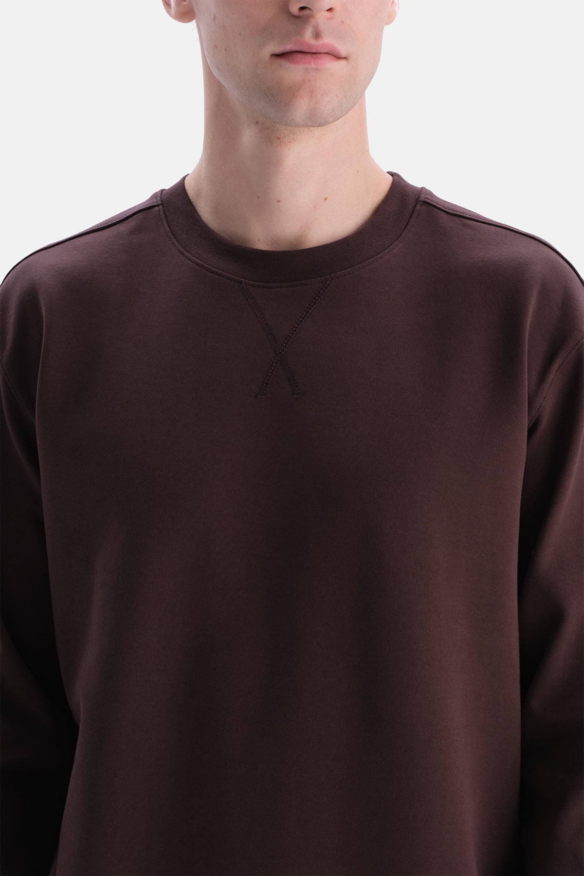 Kahverengi Bis Yaka Dikiş Detaylı Interlok Sweatshirt