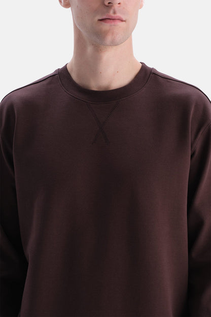Kahverengi Bis Yaka Dikiş Detaylı Interlok Sweatshirt