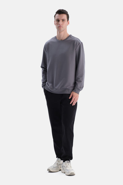 Antrasıt Bis Yaka Pamuklu Sweatshirt