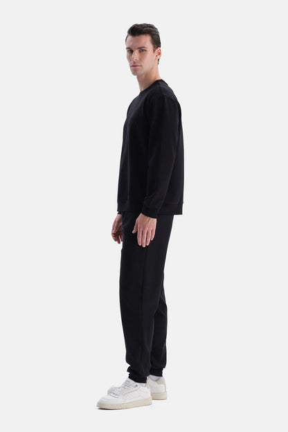 Siyah Bis Yaka Pamuklu Sweatshirt