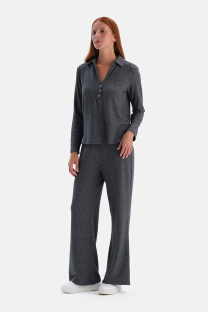 Antrasıt Bol Paça Basic Pantolon