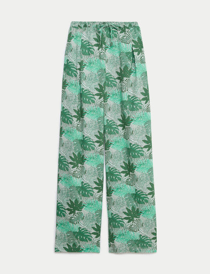 Yüksek Bel Desenli Crop Wide Leg Pantolon