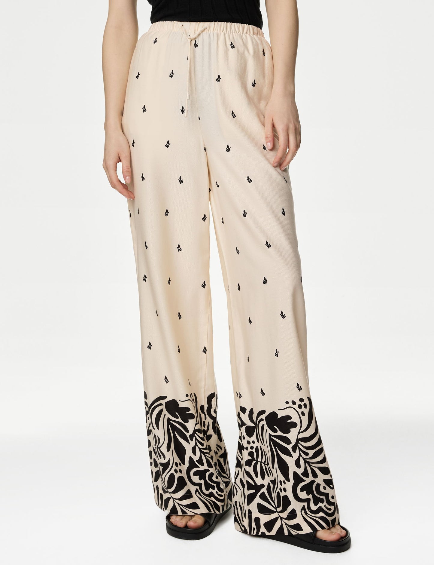Yüksek Bel Desenli Wide Leg Pantolon