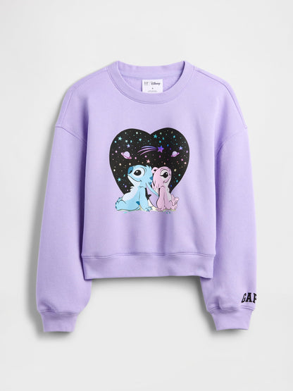 Mor Disney Lilo Ve Stitch Oversized Grafik Baskılı Sweatshirt