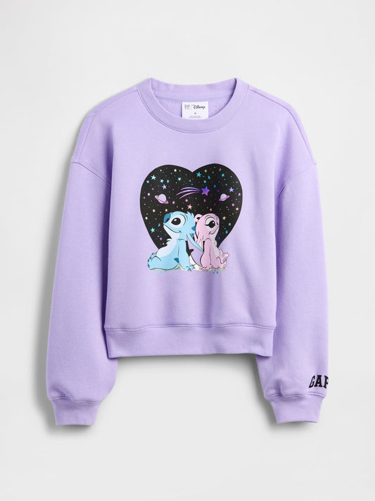 Mor Disney Lilo Ve Stitch Oversized Grafik Baskılı Sweatshirt