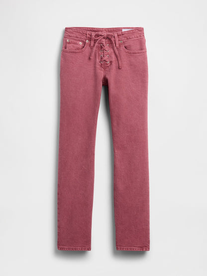 Pembe Low Rise Dantelli '90s Slim Jean Pantolon
