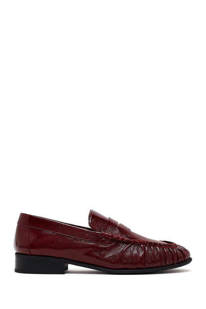Kadın Bordo Deri Maskülen Loafer