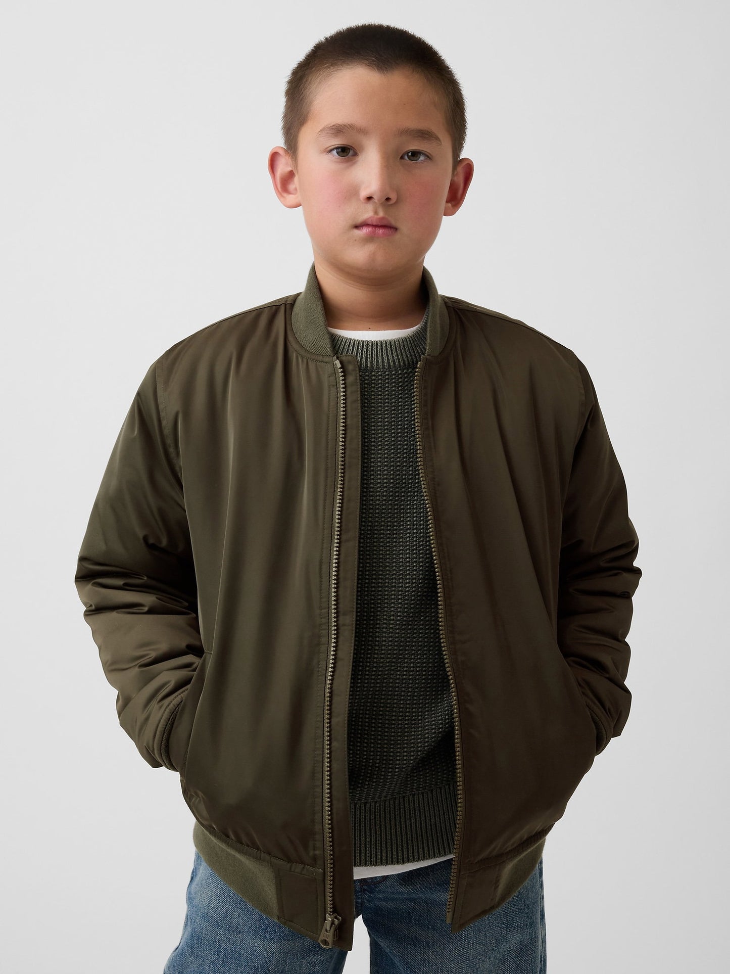 Haki Saten Bomber Ceket