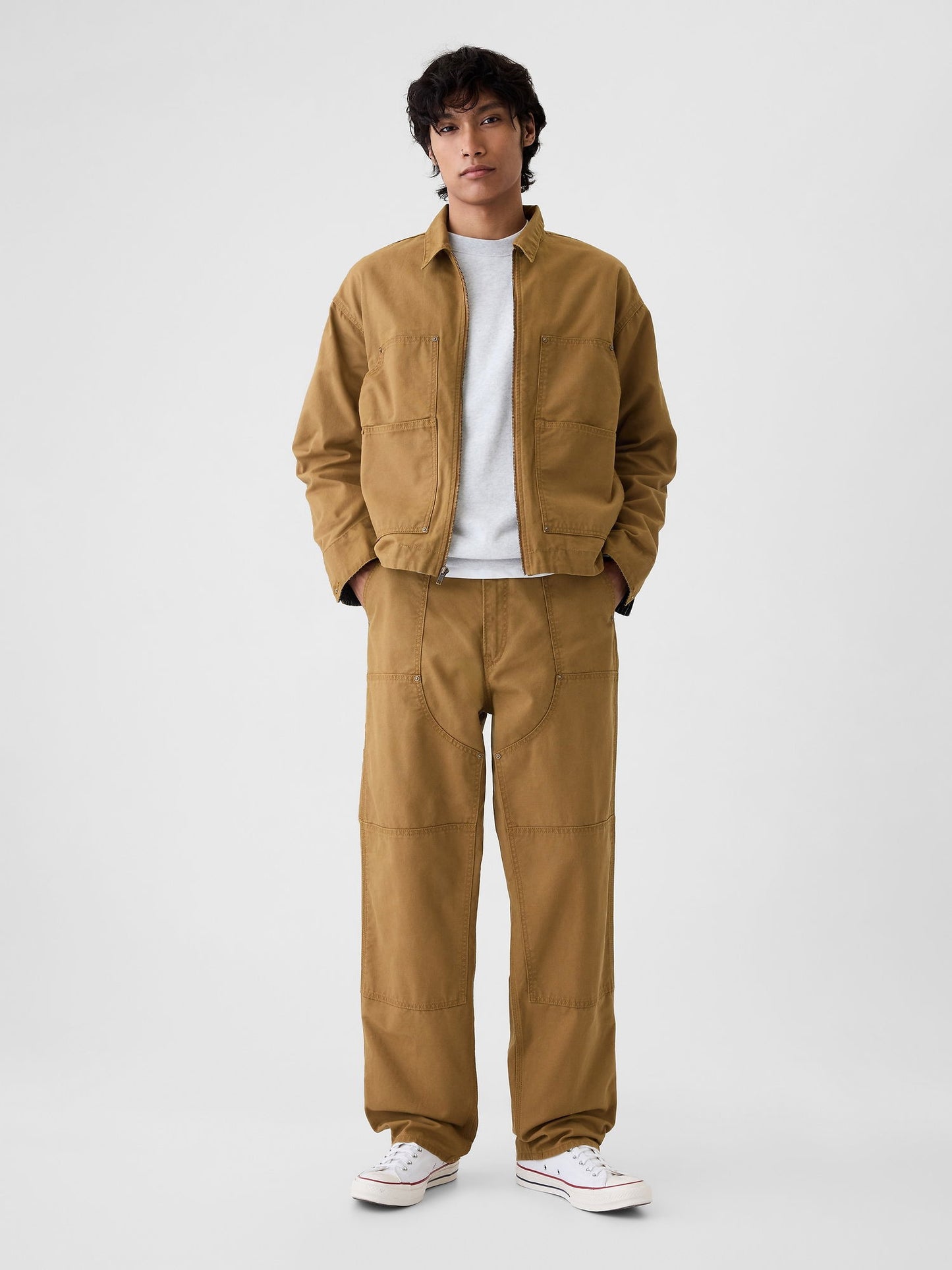 Kahverengi Double-knee Utility Baggy Jean Pantolon