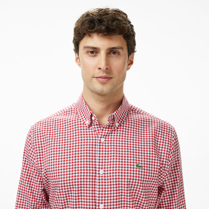 Lacoste Erkek Regular Fit Kareli Kırmızı Gömlek