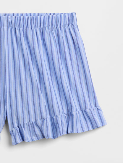 Açık Mavi Fırfırlı Poplin Şort Pijama Altı