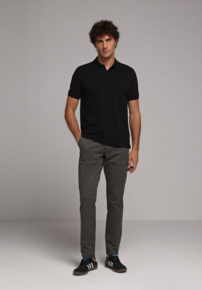 Regular Fit Polo Yaka Düz Pamuklu Erkek Siyah Kısa Kol Tişört