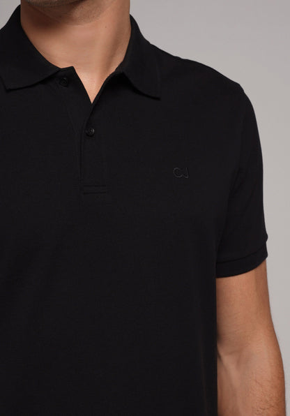 Regular Fit Polo Yaka Düz Pamuklu Erkek Siyah Kısa Kol Tişört