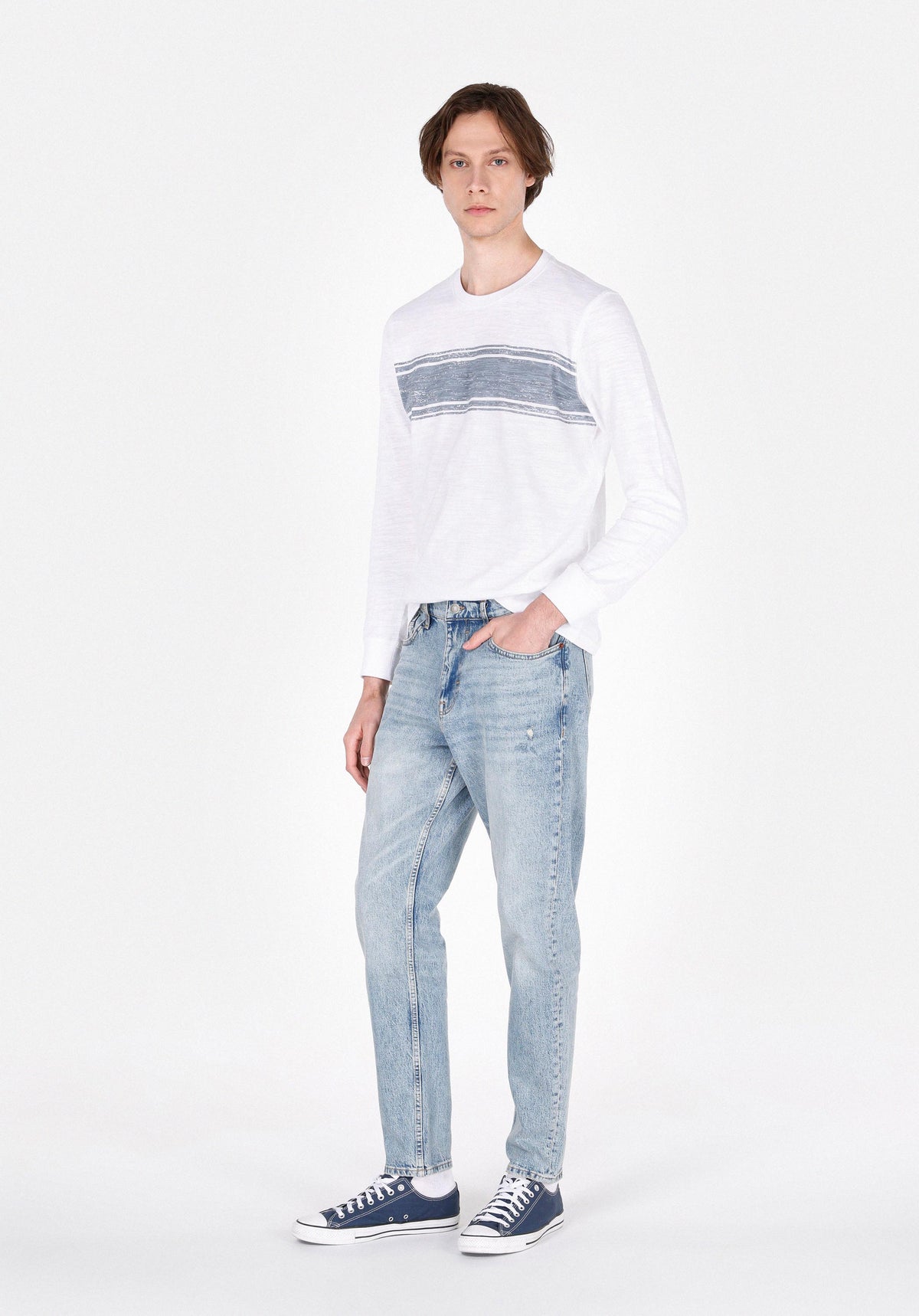 Loose Tapered Fit Erkek Indigo Jean Pantolon