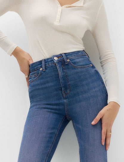 Yüksek Bel Slim Flare Jean Pantolon