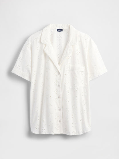 Beyaz Eyelet Poplin Pijama Üstü