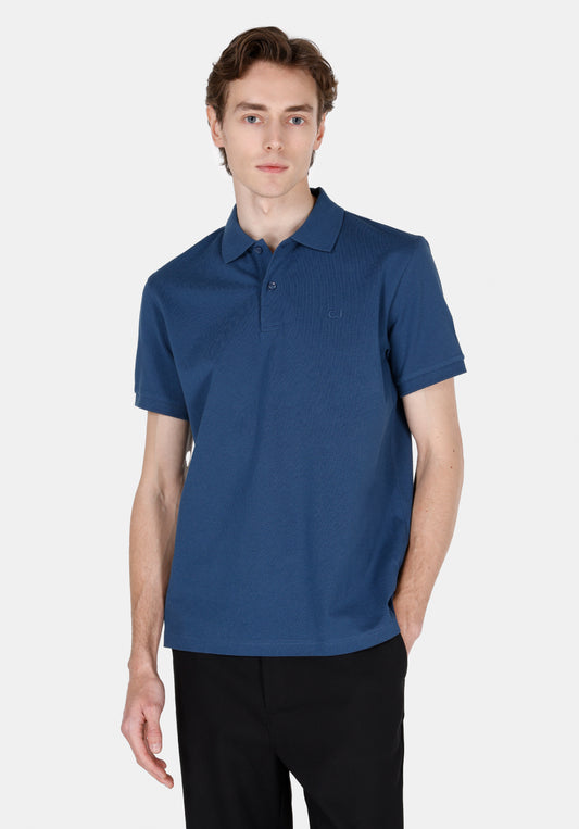 Regular Fit Polo Yaka Düz Erkek Mavi Pamuklu Kısa Kol Tişört