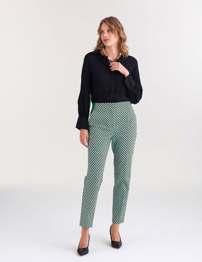 Slim Fit Desenli Yüksek Bel Pantolon