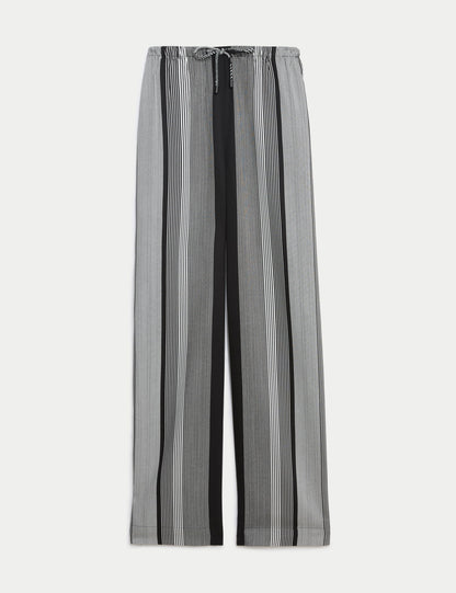 Yüksek Bel Desenli Wide Leg Pantolon