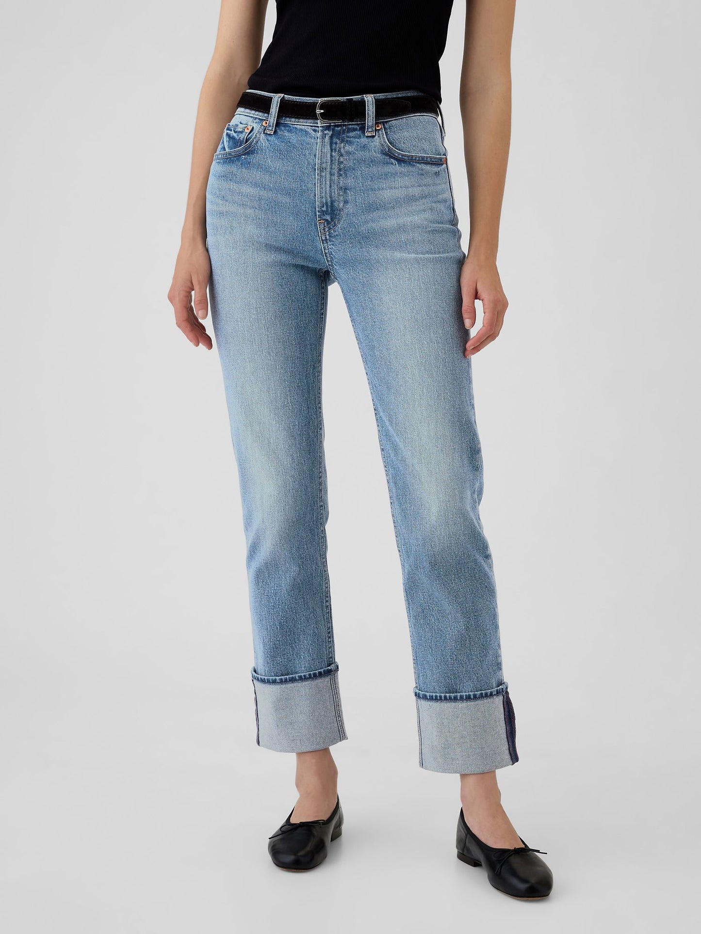 Açık Mavi High Rise Cuffed '90s Straight Jean Pantolon