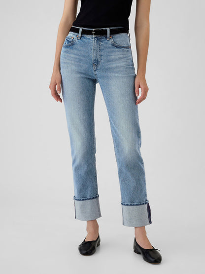 Açık Mavi High Rise Cuffed '90s Straight Jean Pantolon