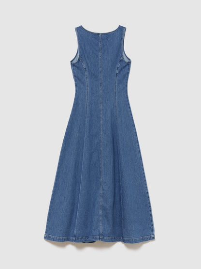 Mavi Denim Seamed Fermuarlı Midi Elbise