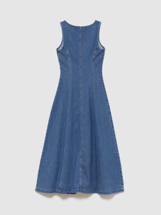 Mavi Denim Seamed Fermuarlı Midi Elbise