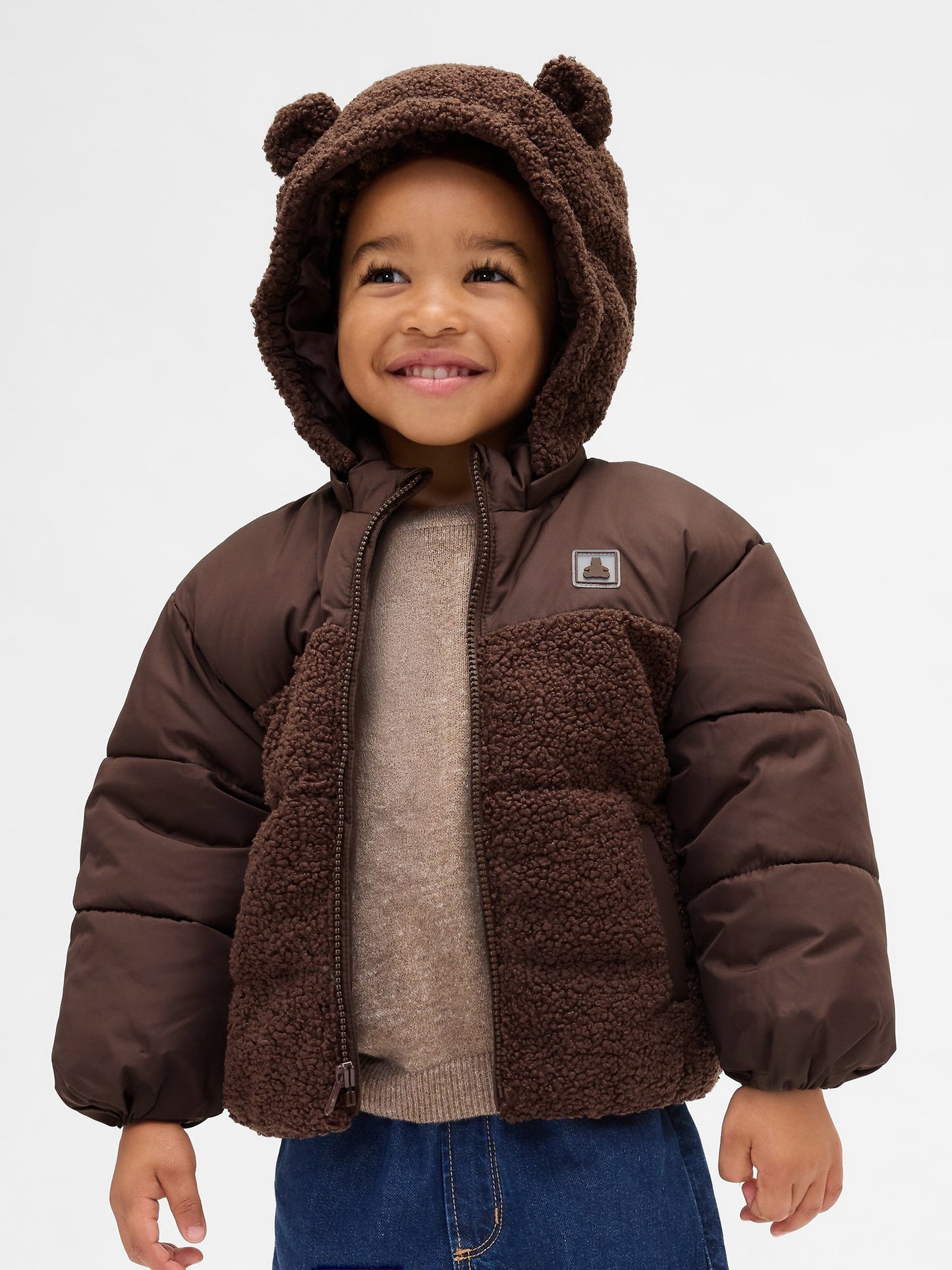 Kahverengi Recycled Sherpa Ayı Puffer Şişme Mont