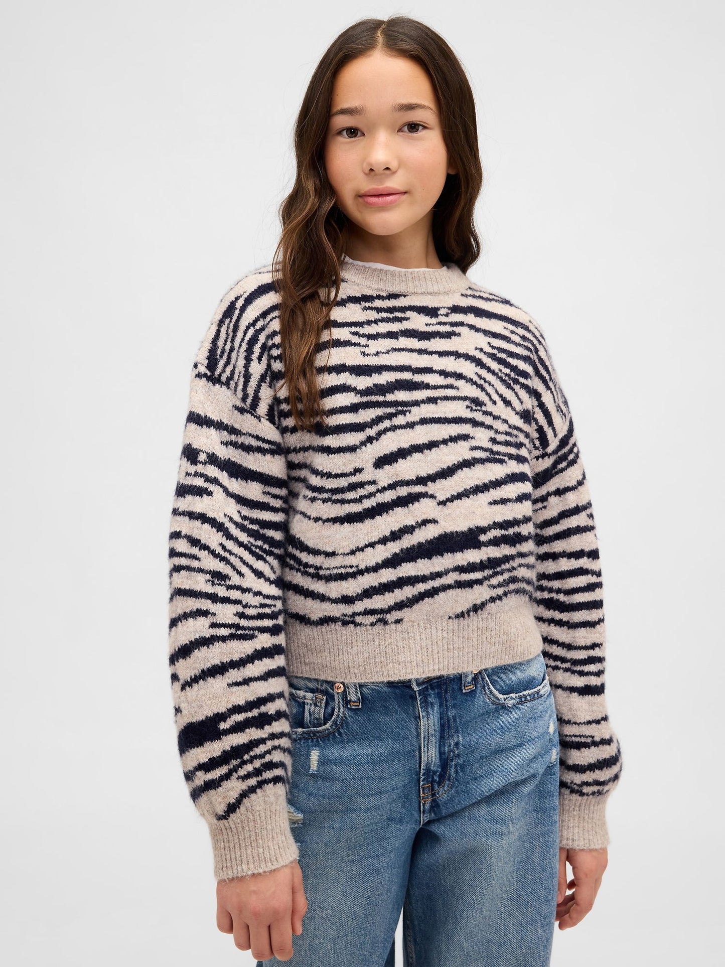 Gri Kids Relaxed Bisiklet Yaka Kazak