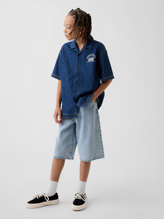 Açık Mavi Kids Ultrasoft Denim Baggy Şortlar