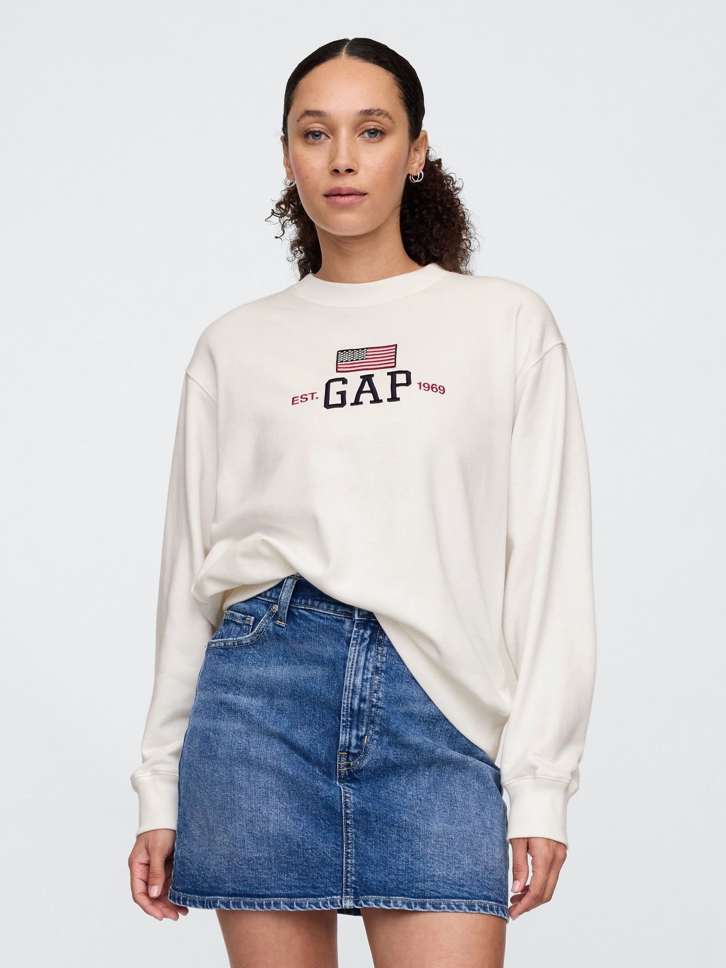 Beyaz Gap Logo Vintage Soft Fransız Havlu Kumaş  Sweatshirt