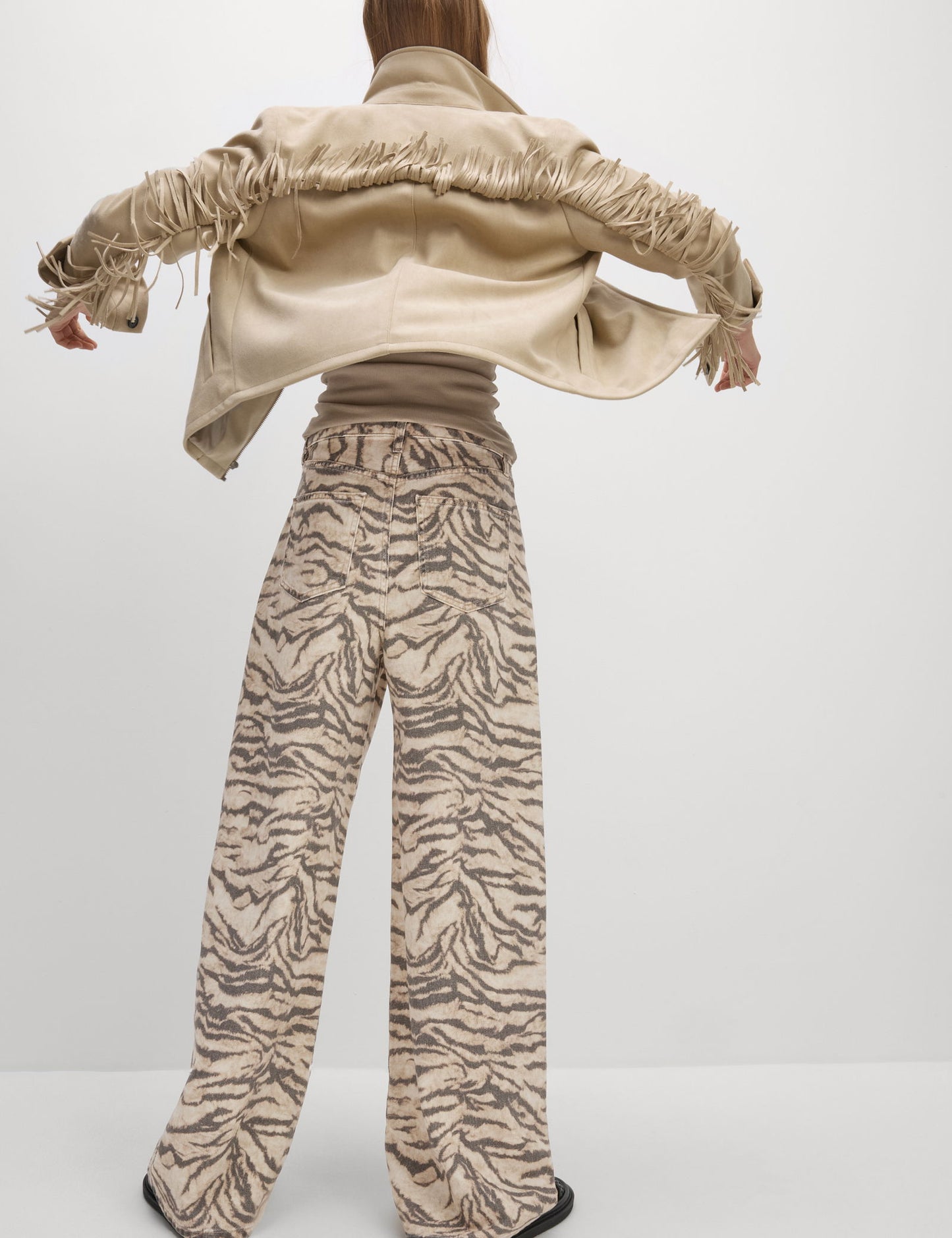 Leopar Desenli Wide Leg Jean Pantolon