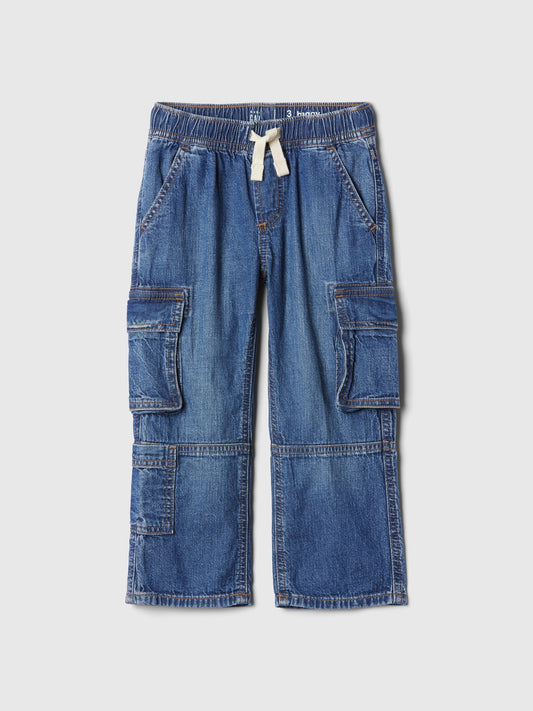 Koyu Mavi Bağcıklı Kargo Baggy Jean Pantolon