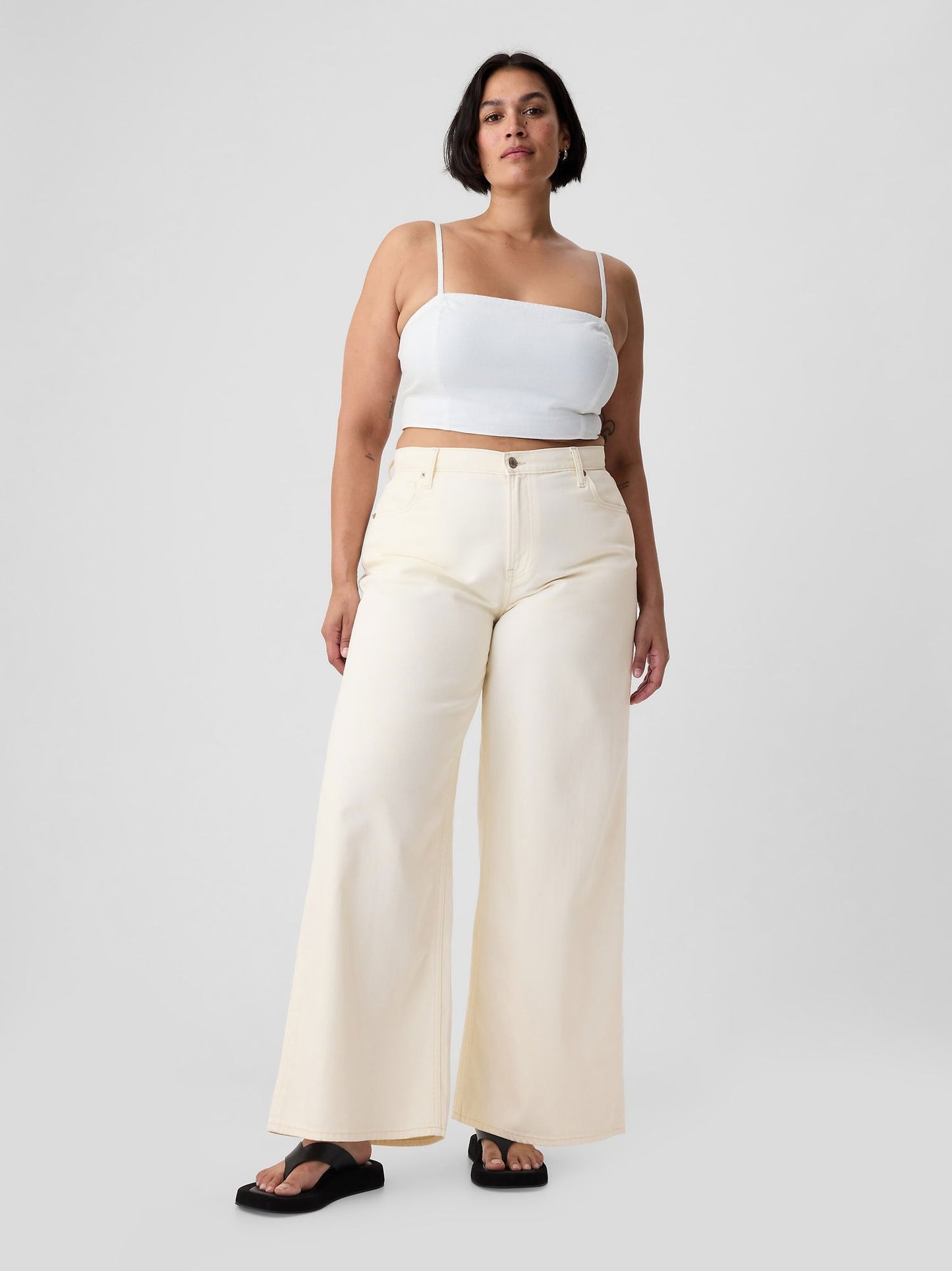 Kırık Beyaz Mid Rise Ultrasoft Baggy Jean Pantolon