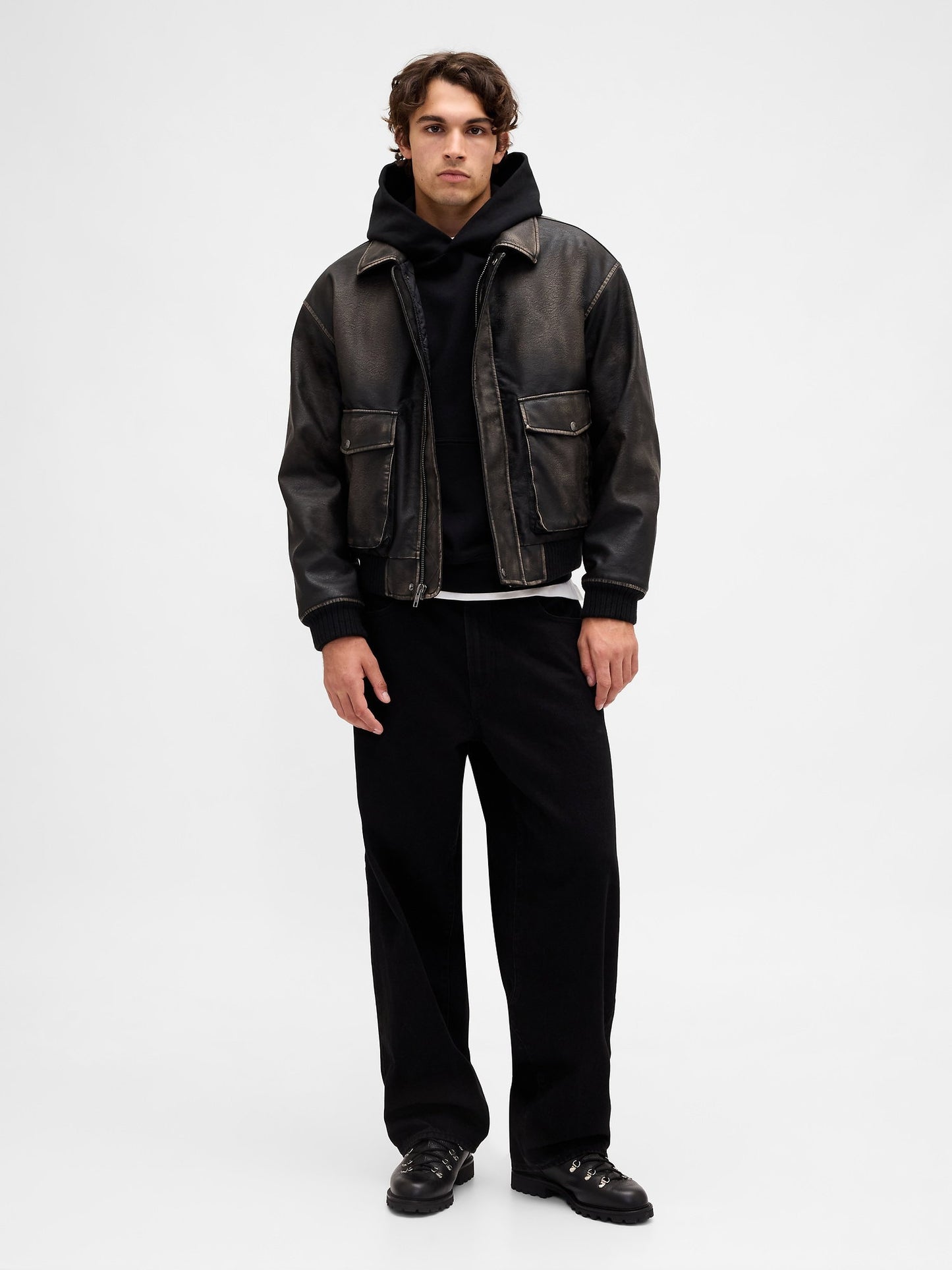 Siyah Recycled Vegan Deri Bomber Ceket