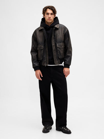 Siyah Recycled Vegan Deri Bomber Ceket