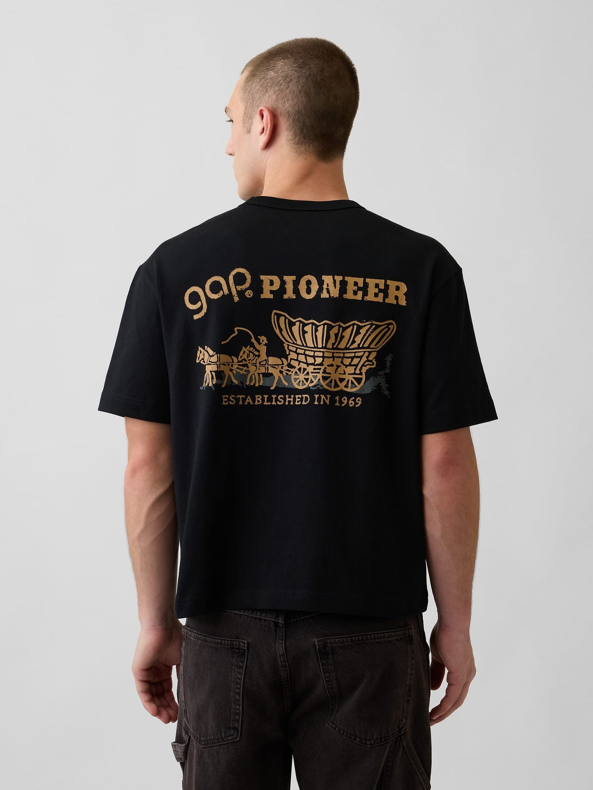 Siyah Heavyweight Gap Grafik Baskılı T-shirt