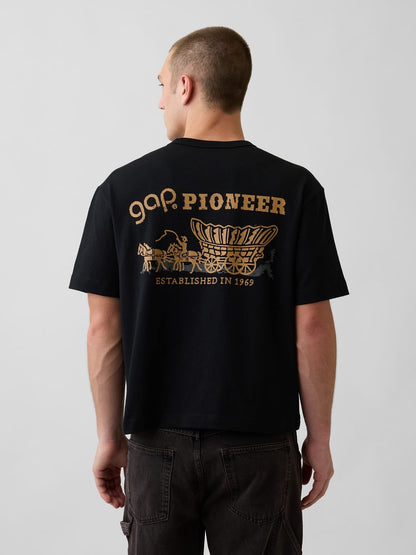 Siyah Heavyweight Gap Grafik Baskılı T-shirt