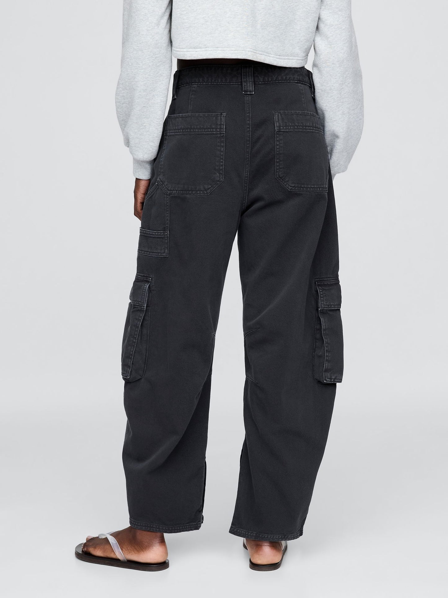 Siyah Mid Rise Barrel Kargo Pantolon