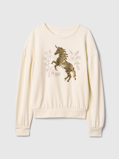 Kırık Beyaz Relaxed Flippy-sequin Grafikli Fransız Havlu Kumaş Sweatshirt