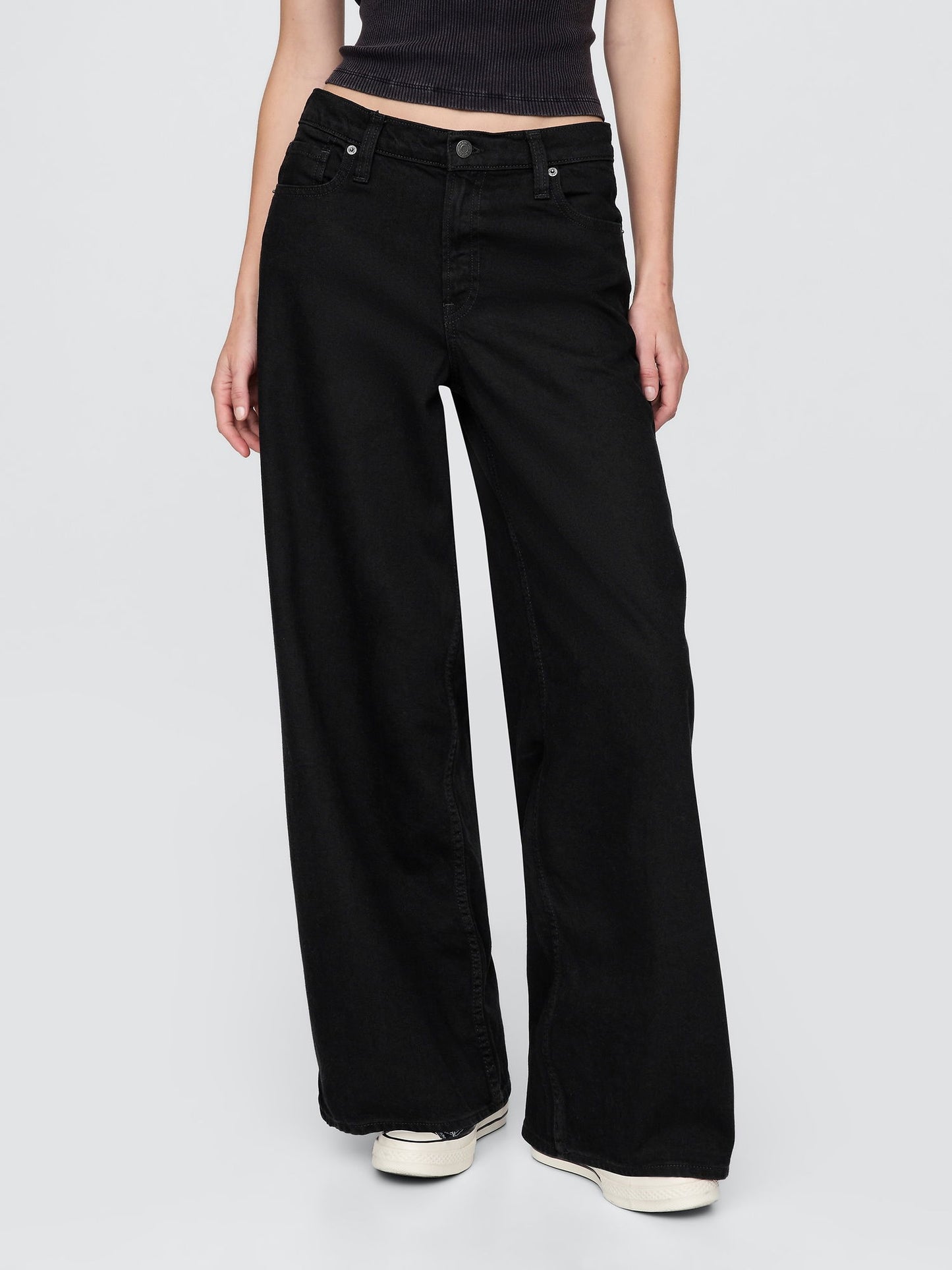 Siyah Mid Rise Ultrasoft Baggy Jean Pantolon