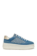 Geox Kadın Mavi D Spherica Ecub - 2 B - Em.te + Su Bağcıklı Desenli Kalın Tabanlı Deri Sneaker