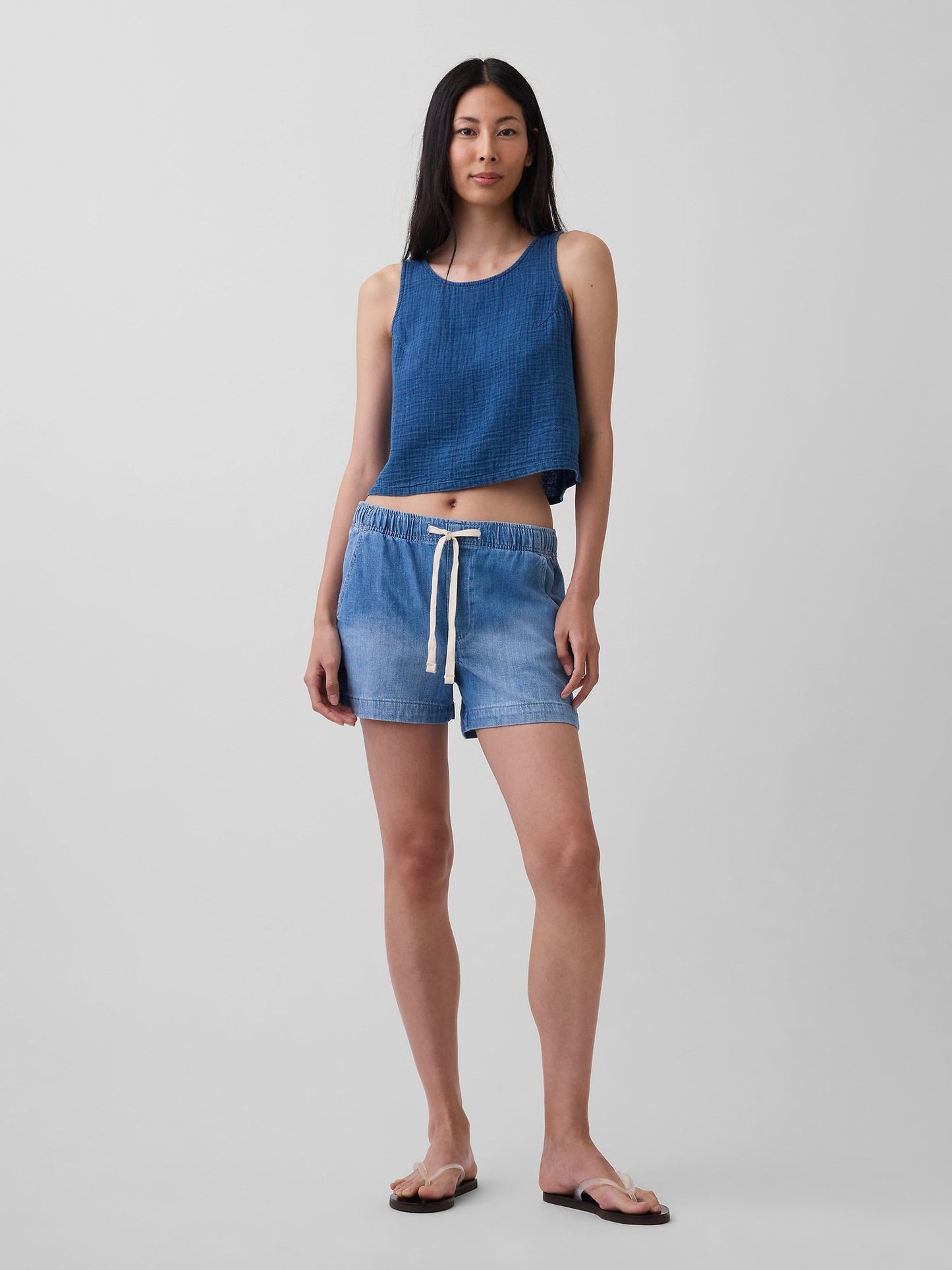 Mavi Pamuk Gauze Denim Shell Askılı Üst