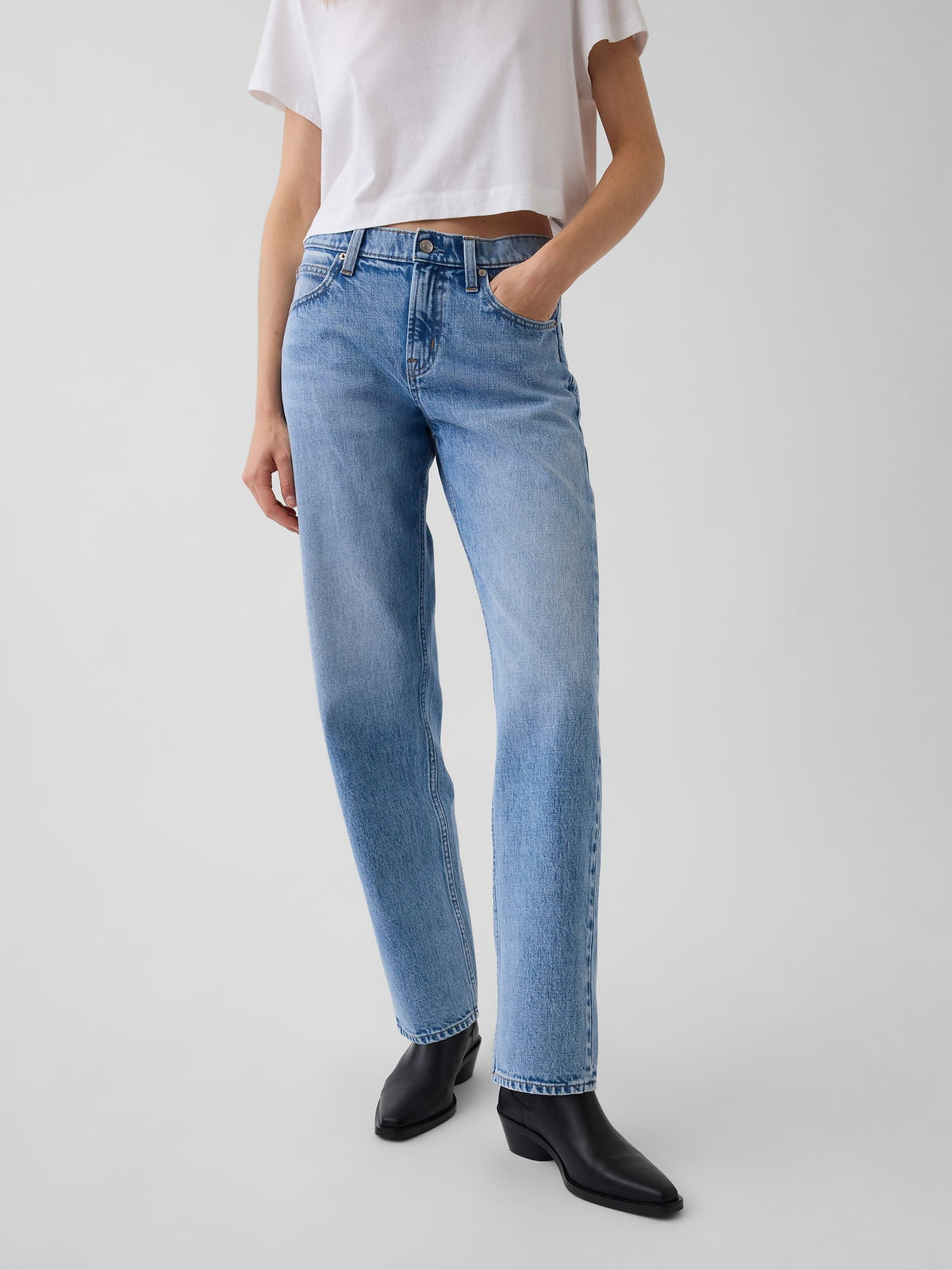 Açık Mavi Mid Rise Straight Taper Jean Pantolon