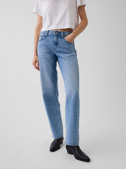 Açık Mavi Mid Rise Straight Taper Jean Pantolon