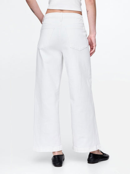 Beyaz High Rise Stride Wide-leg Ankle Jean Pantolon