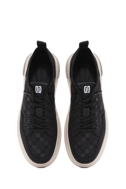 Erkek Siyah Bağcıklı Desenli Kumaş Sneaker