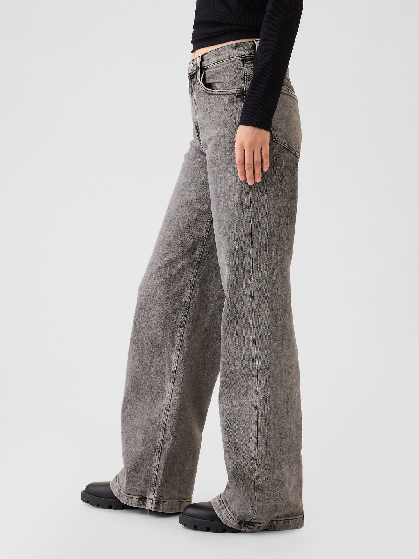 Siyah High Rise Stride Wide-leg Jean Pantolon